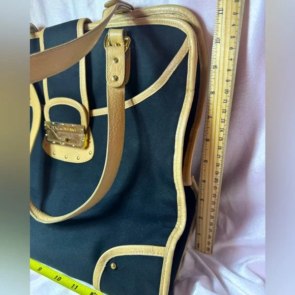 Dolce and Gabbana Tote Black Nylon Tan Leather Leopard Lining Rare Vintage - Picture 3 of 15